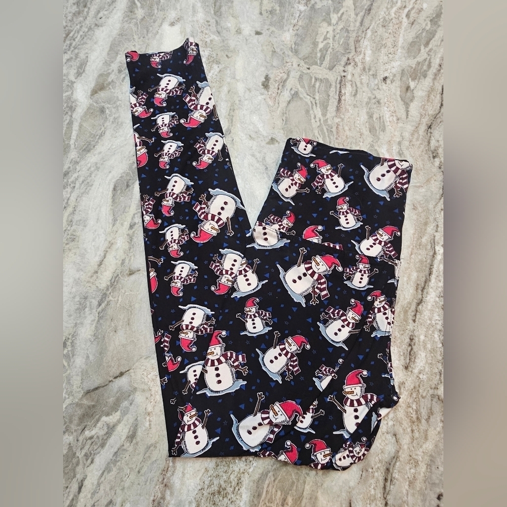 Women’s One Size Christmas Leggings Snowman Santa Hat Print Soft Stretch Holiday